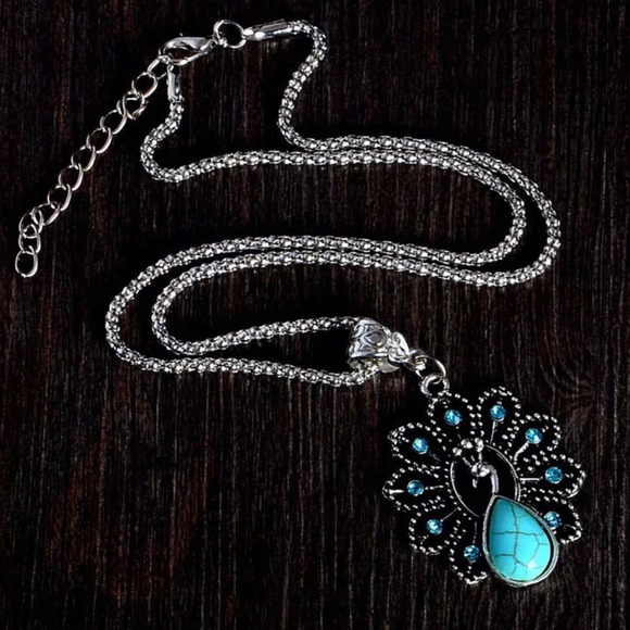 Turquoise Silver Peacock Necklace - Picture 6 of 8